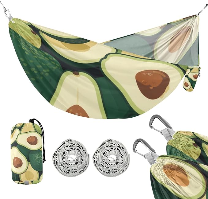 Green Cartoon Avocado Fruits 330lb Capacity Outdoor Hammocks Fabric Hammock for Outside Patio Backyard Poolside Base para poner hamaca