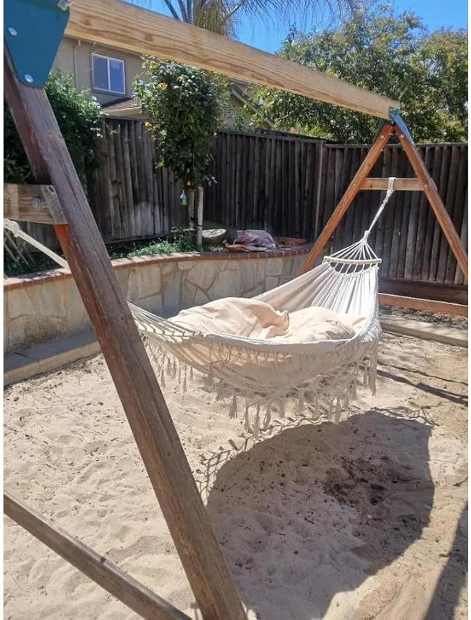 Double Hammock with Tassels, Boho Hammock, 450 lbs Capacity Indoor Outdoor Hanging Bed for Patio, Garden, Camping, Beach, Bedroom