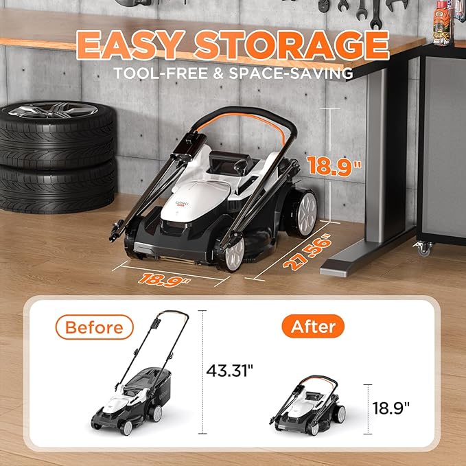 Litheli 16.7" Electric Lawn Mower Cordless, Brushless Lawnmower with 6-Height Adjust and 2 x 4.0Ah Batteries, for Garden and Yards