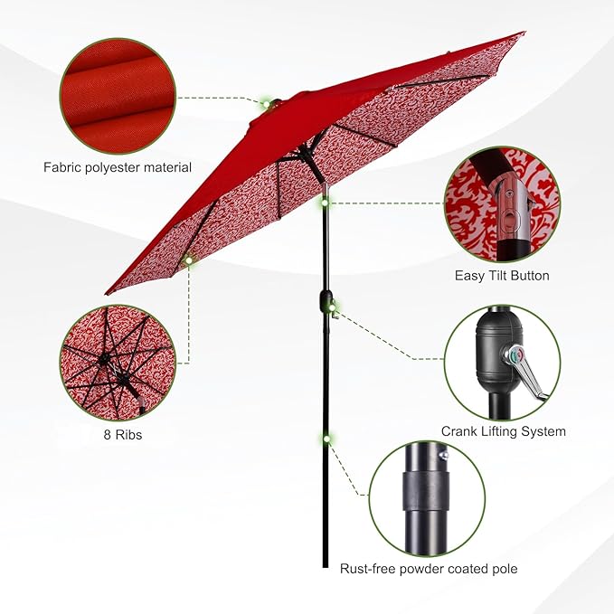 Backyard Expressions 9 ft. Patio Umbrella, Market Table Umbrella w/Tilt and Crank, 8 Ribs