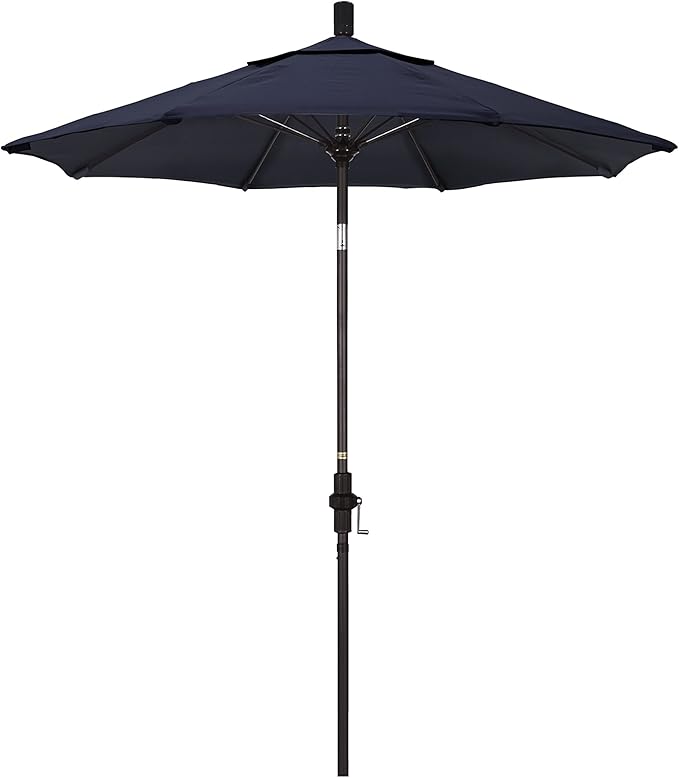 California Umbrella 7.5' Round Crank Lift, Collar Tilt, Aluminum Pole, Fiberglass Rib Patio Umbrella, Bronze Finish