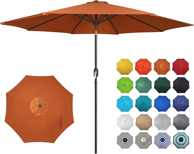 Blissun 10FT Outdoor Patio Umbrella, Outdoor Table Umbrella, Yard Umbrella, Market Umbrella with 8 Sturdy Ribs, Push Button Tilt and Crank