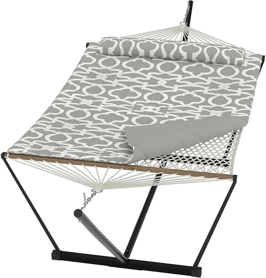 Heavy Duty Double Hammock with Stand & Soft Pillow, 450 LBS Weight Capacity - Padded Portable Cushion Hammock for Indoor Outdoor Patio Backyard Garden Camping