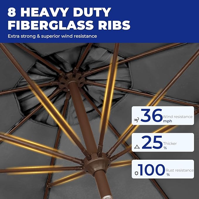 BRIOPAWS 9FT Patio Umbrella with Base Included | Outdoor Table Umbrellas | Push Button Tilt & Crank | 8 Sturdy Fiberglass Ribs | Waterproof | Heavy Duty for Garden Lawn DeckBackyard & Pool