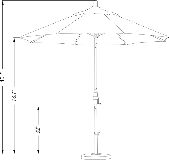 California Umbrella 9' Round Aluminum Patio Umbrella, Crank Lift, Collar Tilt, White Pole, Sunbrella Linen Sesame