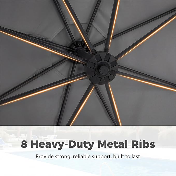 Tangkula 10ft Patio Umbrella with Base Included, Offset Cantilever Outdoor Umbrella with 360 Degree Rotation, 2 Sandbags, Crank Handle for Pool Deck Garden Backyard