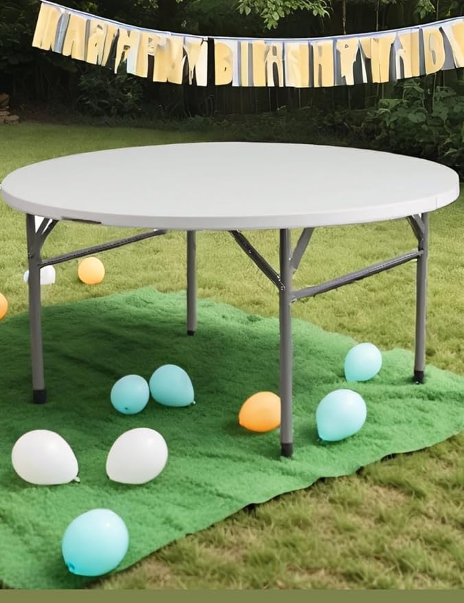 BTEXPERT Set of 5, White 5 Ft 60inch Round Plastic Folding Table Commercial Portable for Banquet Dining Wedding Party Events Home Kitchen Patio Backyard Indoor Outdoor