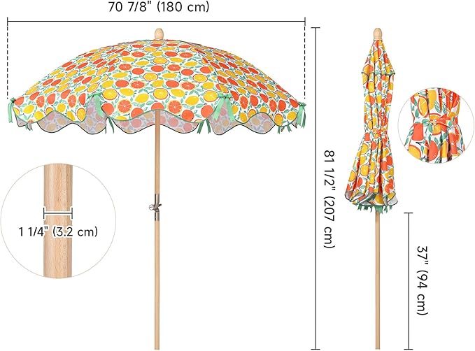 LAGarden Fringe Patio Umbrella with Carry Bag & Cover Vintage Wood for Event Outdoor Garden Yard Wedding Bistro Table