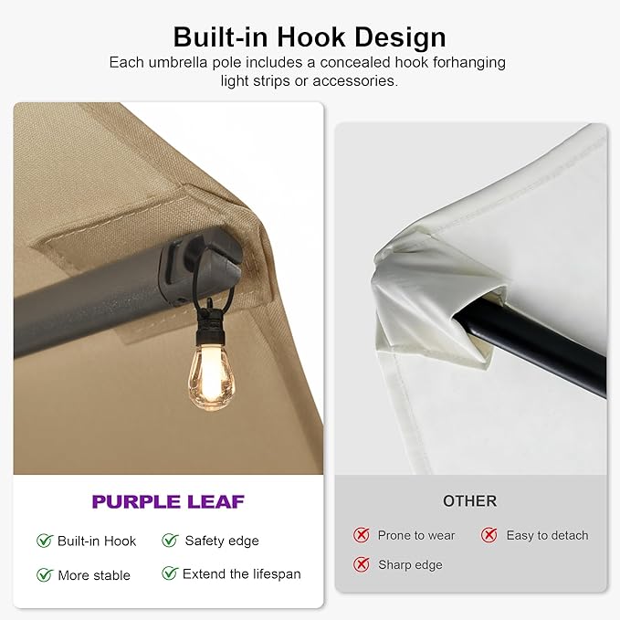 PURPLE LEAF 13ft Double-Sided Patio Umbrella with Base Included Market Rectangle Umbrella Outdoor Table Umbrella with Crank for Pool Garden Deck, Khaki