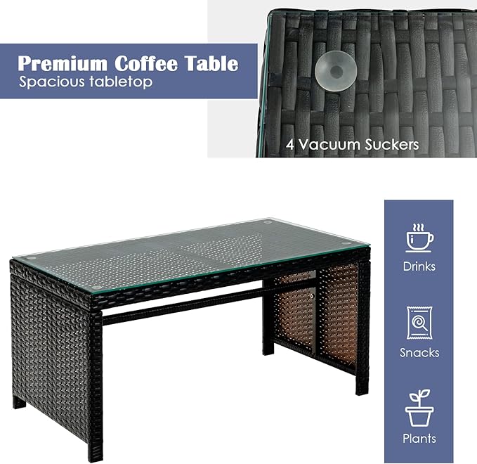 Tangkula 8 Pieces Rattan Furniture Set, Outdoor Conversation Set w/Chair & Loveseat & Tempered Glass Coffee Table, Suitable for Garden, Backyard, Poolside, Patio Furniture Set for 8 (2, White)
