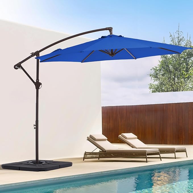 10FT Patio Umbrella, Outdoor Offset Cantilever Umbrella with Sturdy 8 Ribs and Reinforced Base, Easy Tilt Adjustment for Backyard Pool Garden,Dark Blue