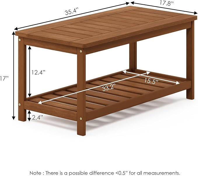 Furinno TIOMAN Patio Table, Outdoor Coffee Table with Shelf, Side Table for Patio Garden Porch, Teak Oil Finish, Light Wood