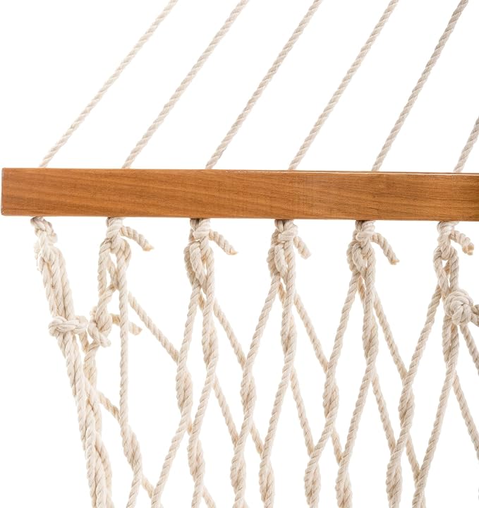 Original Pawleys Island Deluxe Oatmeal DuraCord Rope Hammock – 13 ft. x 65 in, 2-Person, 450 lb Capacity, Oak Spreader Bar, Zinc-Plated Hardware, Handcrafted in the USA