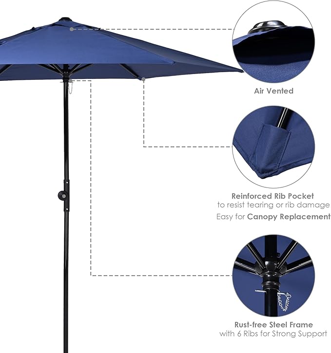 Yescom 7.5ft Outdoor Bistro Market Table Umbrella for Restaurant Cafe Rental Patio 250th Celebration Lawn Party Event Shade Yard Deck Railing Parasol