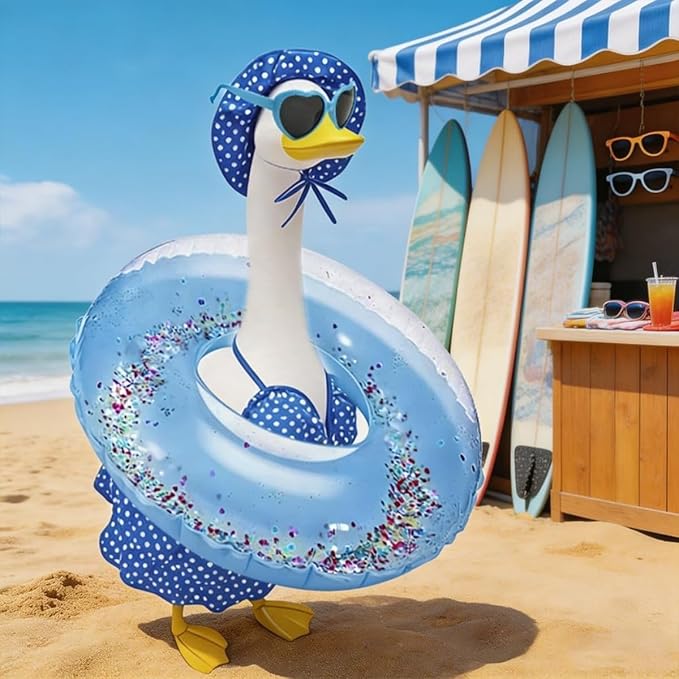Bikini Porch Goose Outfits,Porch Goose Summer Outfits Swimsuit with Hat Sunglasses & Swim Ring,Fit 23'' Lawn Goose Statue for Summer Outdoor Garden Lawn Yard Decor (Swimsuit-Blue)