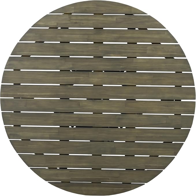 Merax Outdoor Dining Table 47.25" Round Extra-Large Acacia Wood Patio Dining Table for Backyard Lawn Balcony, Aesthetic Slat Base Design, Grey Finish