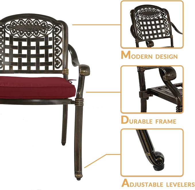 9-Piece Patio Dining Set, Outdoor Patio Table and Chair Set of 84” Oval Cast Aluminum Dining Table with Umbrella Hole and 8 Outdoor Dining Cushion Chairs, Patio Funiture Set for Garden, Red