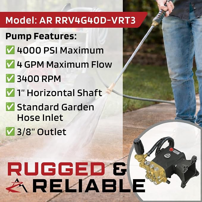 OEM Annovi Reverberi 4000 PSI Horizontal Brass Head Pressure Washer Water Pump, RRV4G40D-VRT3, 4 GPM, 1" Shaft with Quick Connect & Hardware