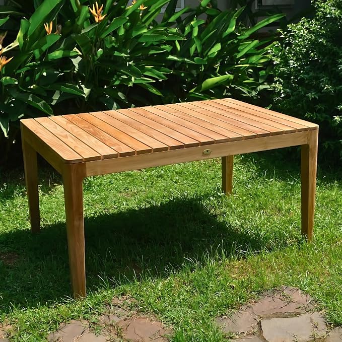 Posh Pollen Malibu Outdoor Teak Dining Table – Solid Grade-A Wood, Plank-Style Design, Weather-Resistant, Seats 6, Ideal for Patio or Garden Entertaining