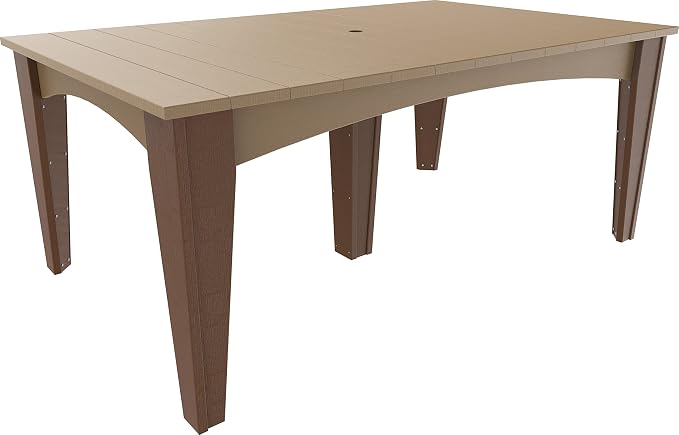 LuxCraft Poly Island Dining Table, 44" x 72" Rectangular Outdoor Patio Table, Made with Recycled Plastics, Made in USA (Weatherwood & Chestnut Brown)