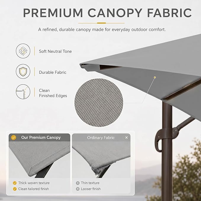 10FT Cantilever Patio Umbrella with Solar Lights, Large Outdoor 2 Tier Aluminum Offset Square Umbrellas 360 Degree Rotation for Garden Deck Pool