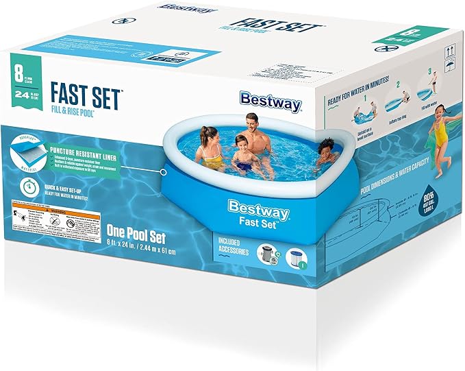 Bestway Fast Set Round Inflatable Pool Kit (8' x 24") | Includes 330gal Filter Pump