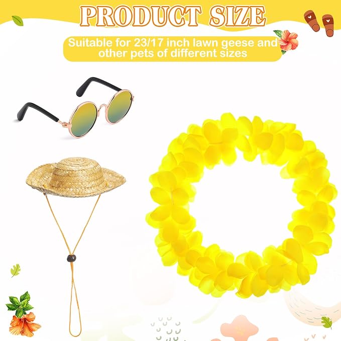 Shyyween Summer Porch Goose Outfits for Plastic Goose 23/17'' Hawaiian Lawn Patio Statue Clothes Straw Hat and Hawaiian Lei Costume(Yellow)