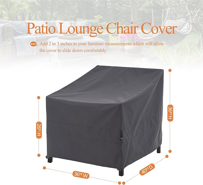 WJ-X3 Outdoor Chair Covers, Rip Stop, Heavy Duty, Waterproof Patio Chair Cover, 36W x 40D x 36H, Gray, 2-Pack