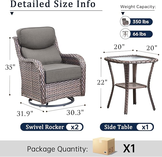 Luxury 7 Piece Wicker Patio Furniture Set with Swivel Rocker and 30“Fire Pit Table - Brown