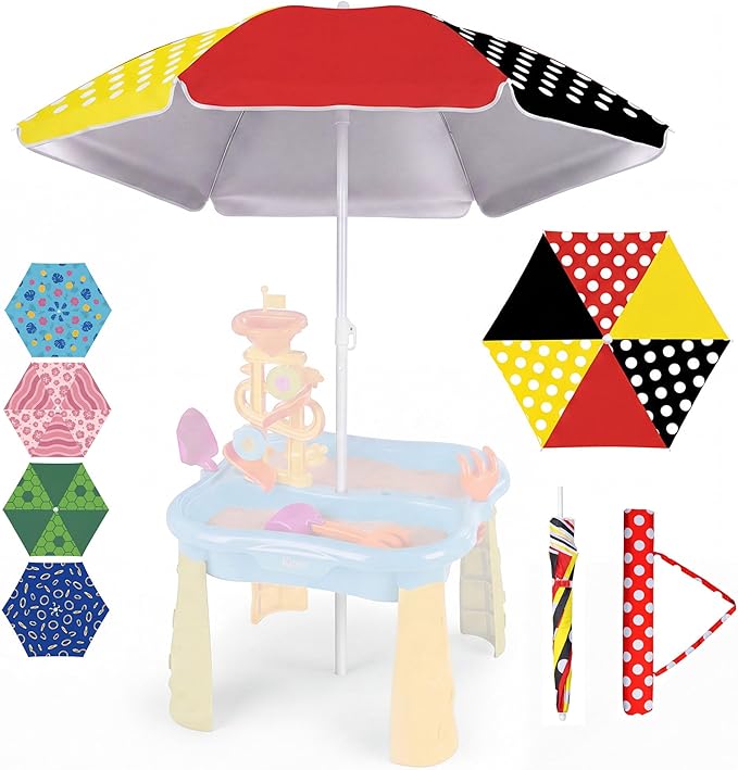 Dansydaisy Beach Umbrella for Water Table, Picnic Table Shade, 47 Inch Replacement Portable Outdoor Umbrella, UV Protection for Sand Play Camping Patio Garden, Tables Not Included