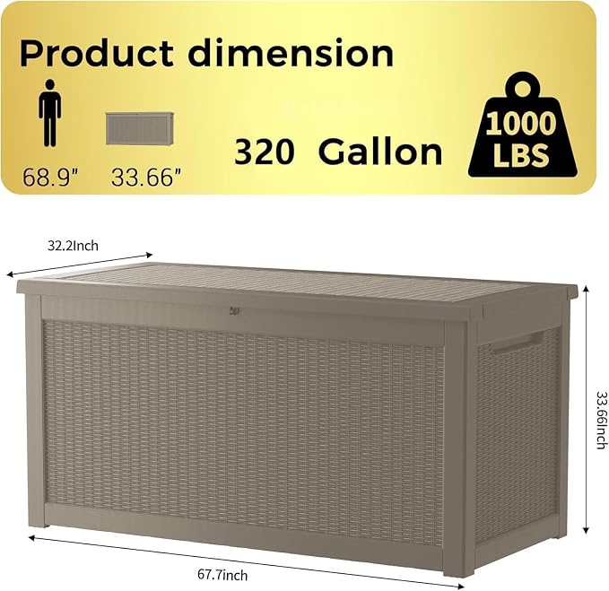 320 Gallon Outdoor Storage Box Wateproof, Extra Large Storage Organizer for Patio Furniture Accessories, Garden Tools, Indoor Storage for Cushion, Slate Grey