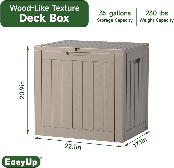 EasyUp Outdoor Storage Box, Waterproof Resin Deck Box, Reinforced Stability UV-Resistant for Patio, Garden and Poolside (Gray, 32 Gallons)