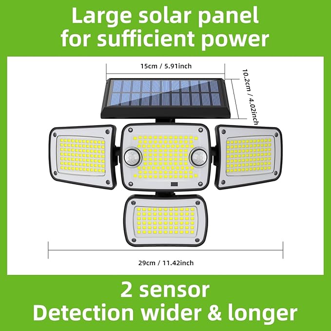 Solar Outdoor Lights, LED Motion Sensor Security Lights, IP65 Waterproof Solar Powered Security Flood Lights, 270°Wide Lighting Angle Wall Light with Sensors for Backyard Yard (2, Black)