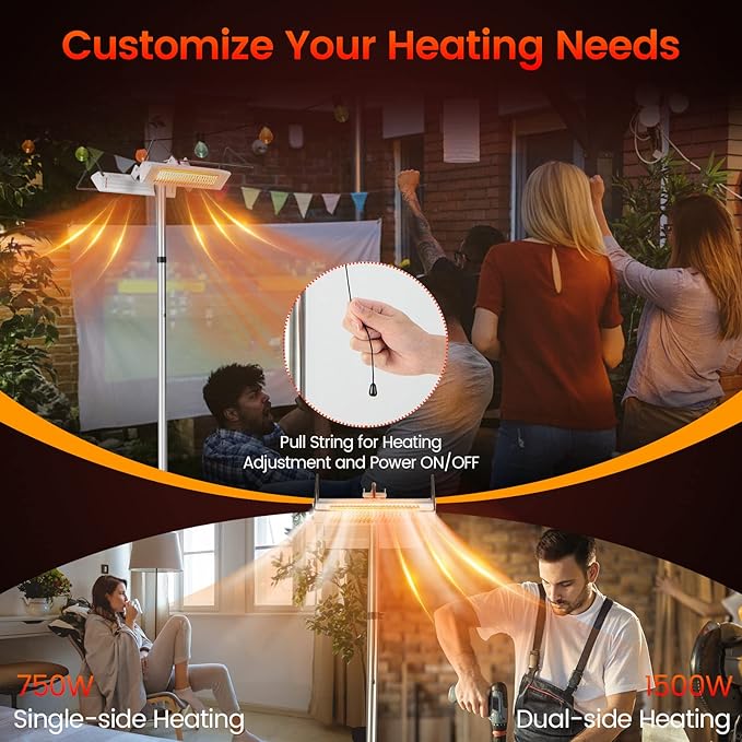 COSTWAY Outdoor Electric Patio Heater, 1500W Standing Infrared Heater with Double-sided Heating, Tip-Over & Overheat Protection, IP65 Waterproof Space Heater for Indoor Outdoor Patio