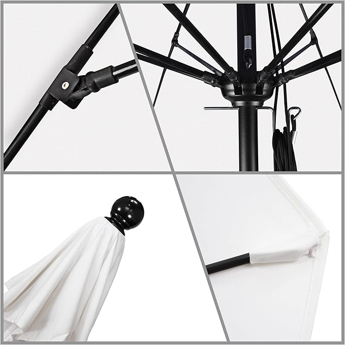 California Umbrella 11Ft Commercial Grade Market Umbrella, Pulley Lift, Aluminum/Fiberglass, 2mm pole wall, Black Frame, Solution Dyed White Fabric
