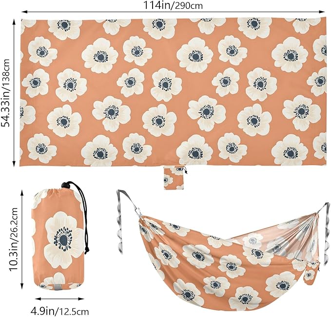 Camping Hammock Outdoor Hammocks for Outside Anemone Flowers Orange Beach Trees Portable Lightweight with Pockets Tree Straps Indoor Small