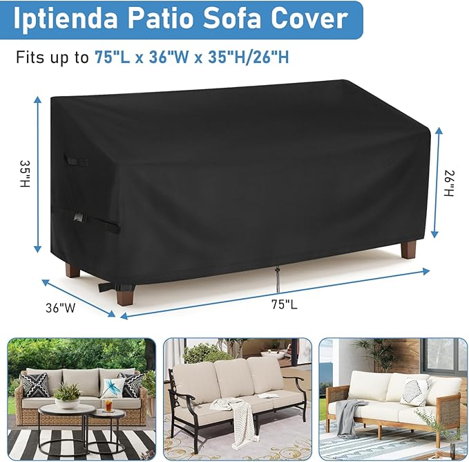 Patio Sofa Cover for Outdoor Furniture, 75inch Outdoor Couch Covers Waterproof Heavy Duty for Large Loveseat,Couch,Glider and Bench-75x36x35inch