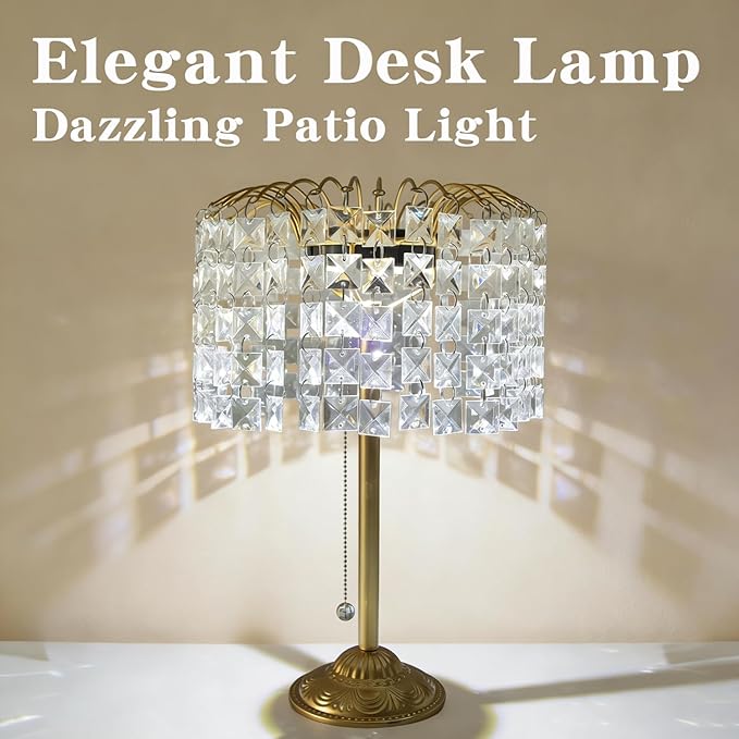 HUYIENO Solar Outdoor Table Lamp Decorative Modern Crystal Lights with USB Charging 2 Lighting Modes (White/Warm White) Perfect Table Light for Dinner/Patio/Restaurant/Bedroom