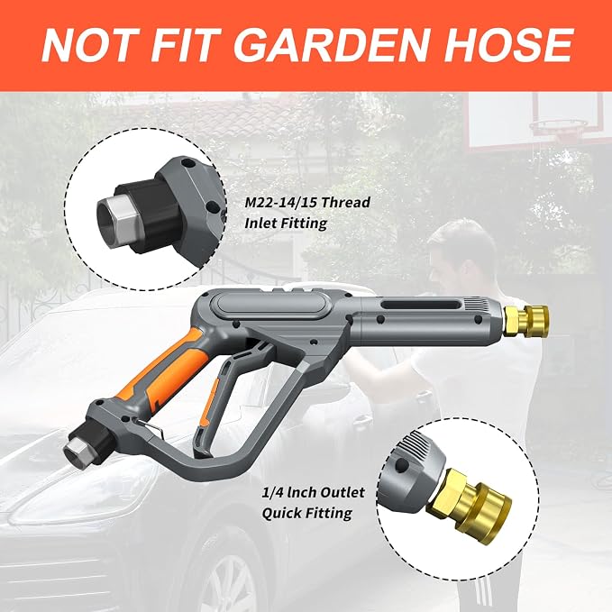 Pressure Washer Gun and Hose 3600 PSI, 50 FT Power Washer Hose, Extension Wand, 3/8" Swivel Quick Connector & M22-14mm Fitting, 30" Extension Wand & 7 Nozzle Tips