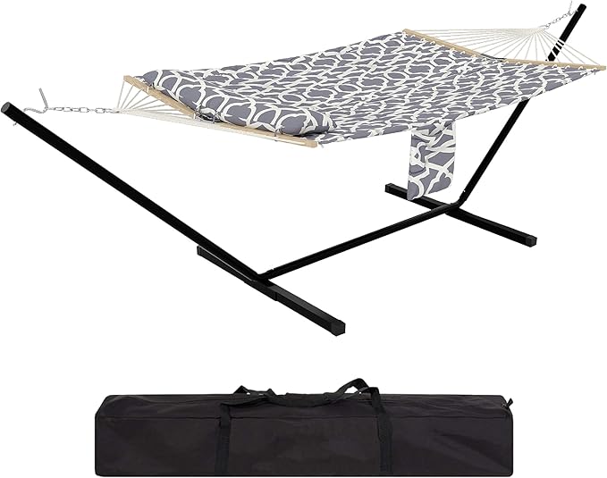 2-Person Hammock Suite with Collapsible Steel Frame – Backyard Oasis & Camping Essential (450lb Support, UV-Resistant + Storage Bag),Light Gray (Concave)