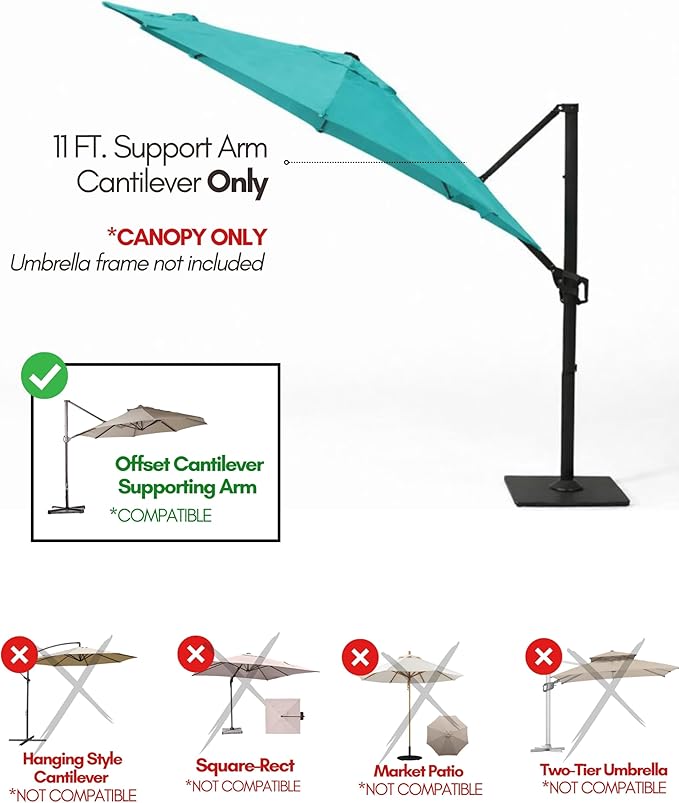 Formosa Covers Cantilever Umbrella Replacement Canopy TOP ONLY for 11 Foot 8 Rib Outdoor Patio Offset Umbrella Fabric Round Octagonal Top, Easy to Install, Rib Length 64" to 66"