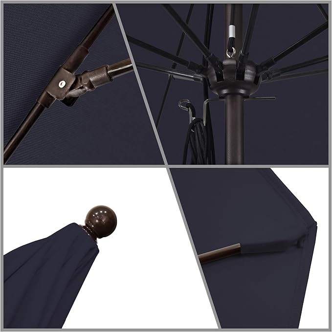 California Umbrella 11Ft Commercial Grade Sunbrella Fabric Market Umbrella, Pulley Lift, Aluminum/Fiberglass, 2mm pole wall, Bronze Frame, Navy Fabric