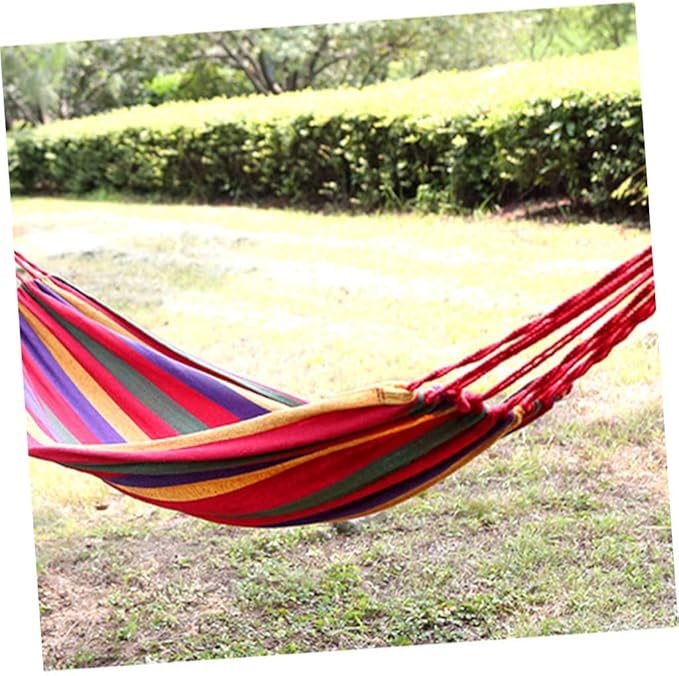 Homoyoyo Camping Canvas Hammock Swing Chair 190x85cm Portable Striped Outdoor Hanging Chair for Garden Patio with Tree Straps, European Rainbow Color, Suitable for Camping and Backyard Use