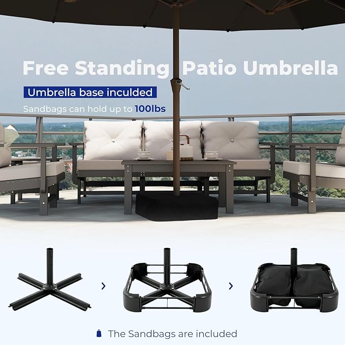BRIOPAWS 15-FT-Large-Patio-Umbrella-with-Base | Double-Sided | Outdoor Table Umbrellas | w/Crank Handle | 12 Sturdy Fiberglass Rib | UV-Protection | for Garden Deck Backyard Pool | Black