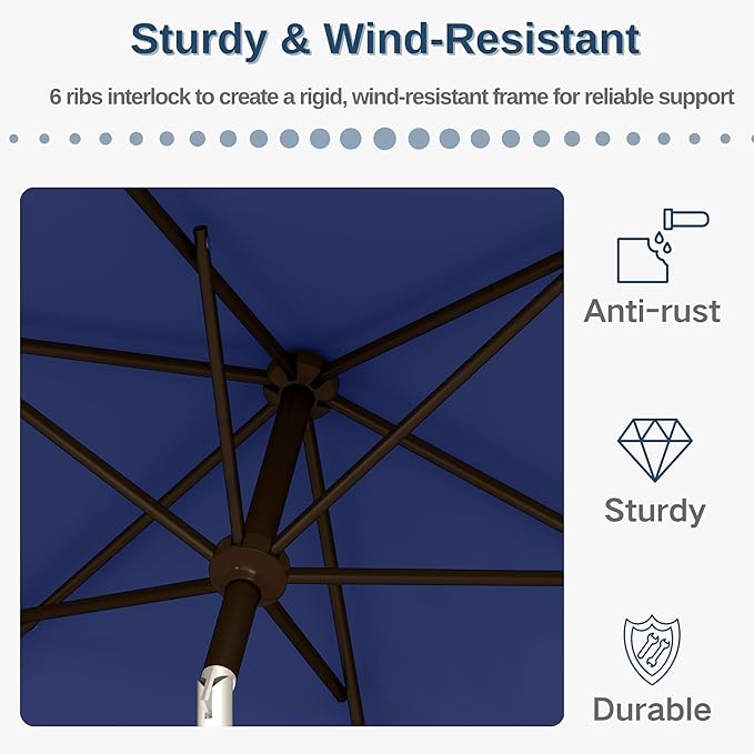 6.5'x10' Rectangular Patio Outdoor Umbrella,Large Coverage with Push-Button Tilt & UV Protection,Sturdy Ribs for Deck,Lawn,Pool,Backyard