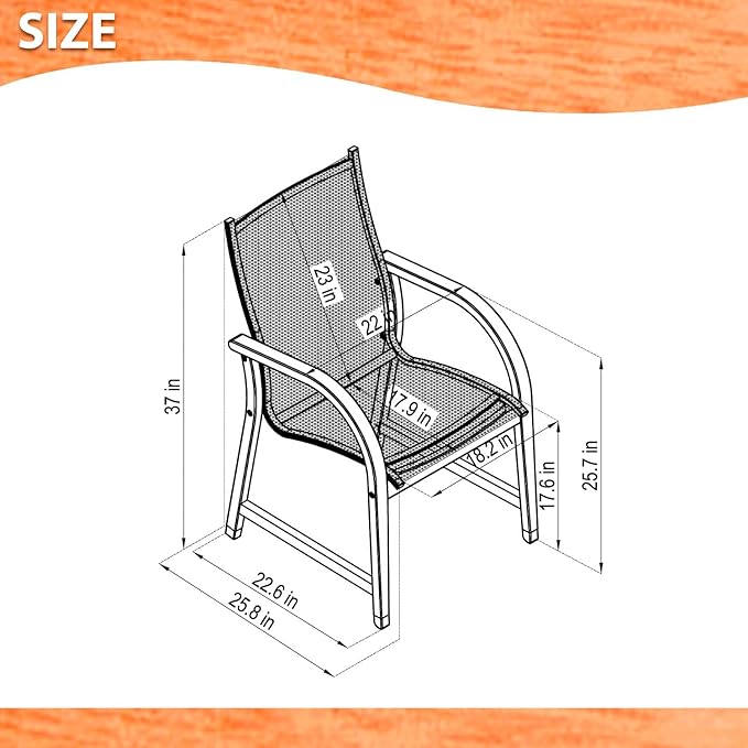 Amazonia Bahamas Armchairs| Black and Quick dry Sling Chairs | Teak Finish | Durable and Ideal for Indoors and Outdoors (Set of 4), Round 5-Piece