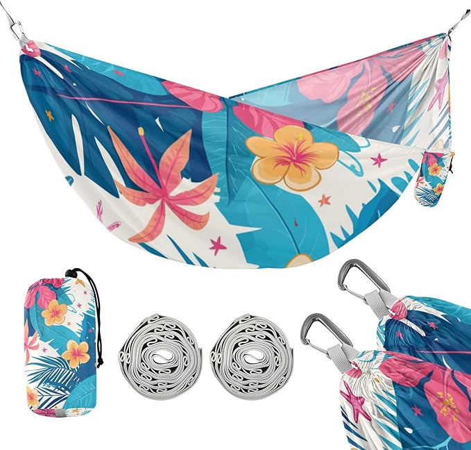 Tropical Leaves Red Hibiscus Flowers Starfish Hawaiian Style 330lb Capacity Camping Hammock Rope Hammock for Outside Patio Garden soporte para hamacas para adultos