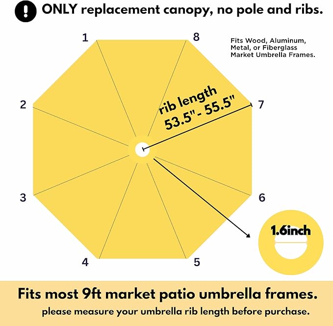 Sfmora 9ft Patio Umbrella Replacement Canopy for 8 Ribs, Outdoor Umbrella Canopy ONLY, Market Umbrella Top, Water-Resistant & UV-Protective
