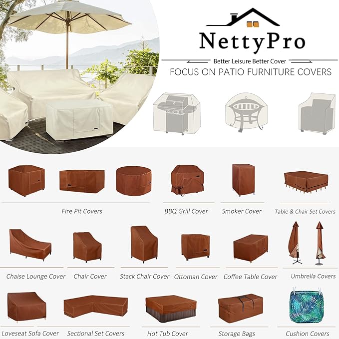 NettyPro Waterproof Patio Chair Covers 2 Pack, 600D Heavy Duty Outdoor Seat Cover, 26W x 28W x 28H inch, Beige