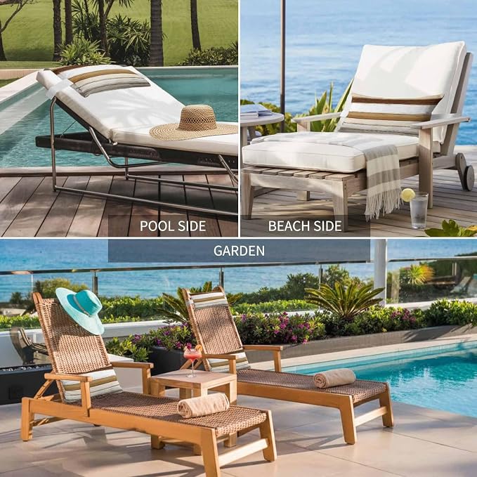 Outdoor Pillow for Chaise Lounge Chair,Brown Farm Country Wood Grain Waterproof Headrest Lumbar Pillows with Insert&Elastic Strap for Patio Pool Garden Chairs Decor,Vintage Abstract Texture